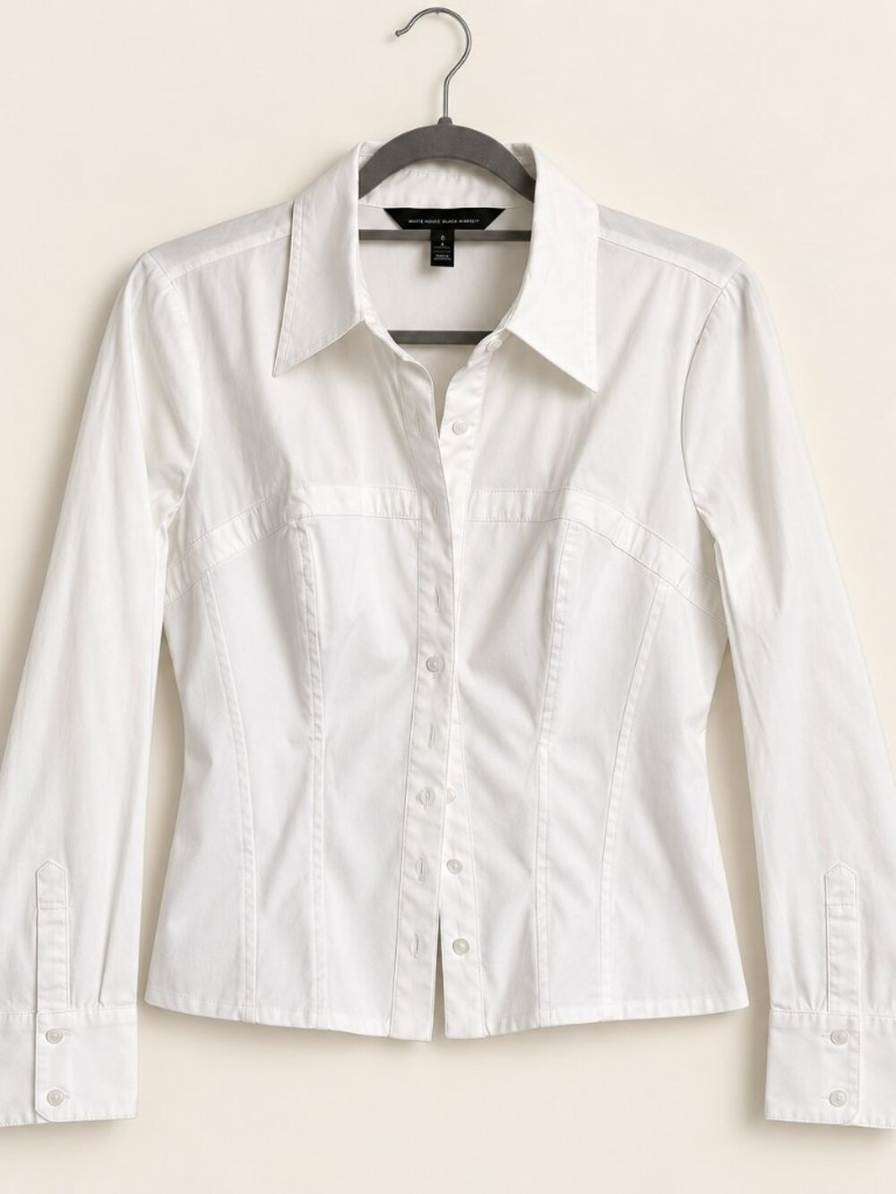 White House Black Market White Fitted Seamed Button-Up Shirt 10